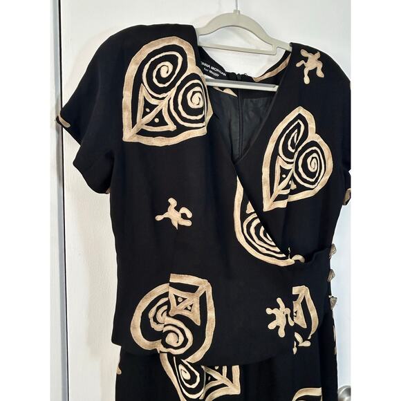 Vintage Donna Morgan Dress Size 12 Faux Wrap Tribal Hearts Boho Whimsigoth - Picture 2 of 6